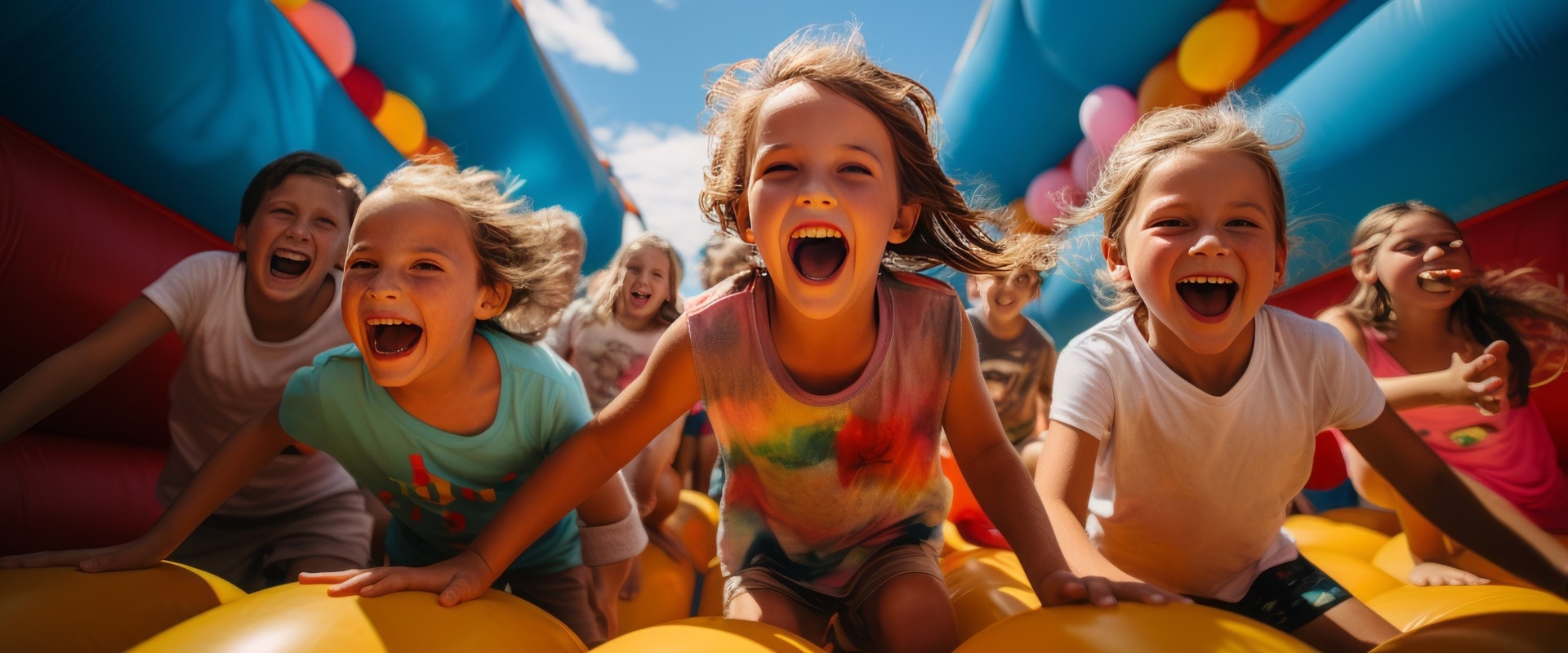 Kids Having Fun On A Bouncy Castle, Generative AI